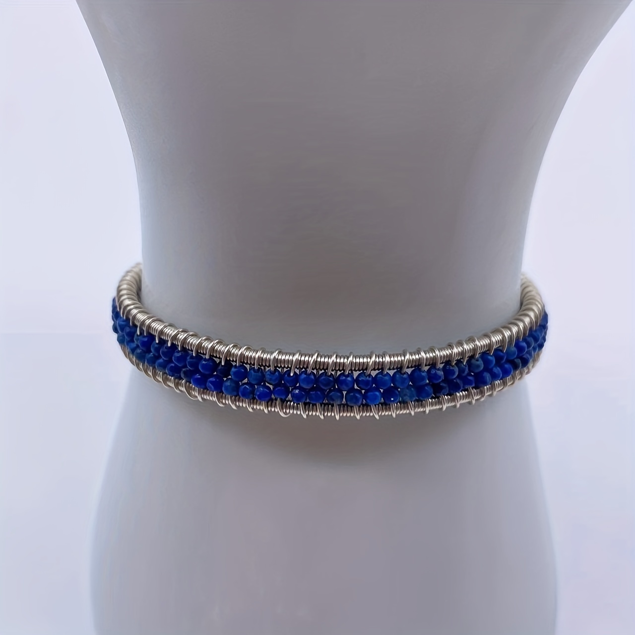 Handwoven Lapis Lazuli Cuff Bangle Bracelet